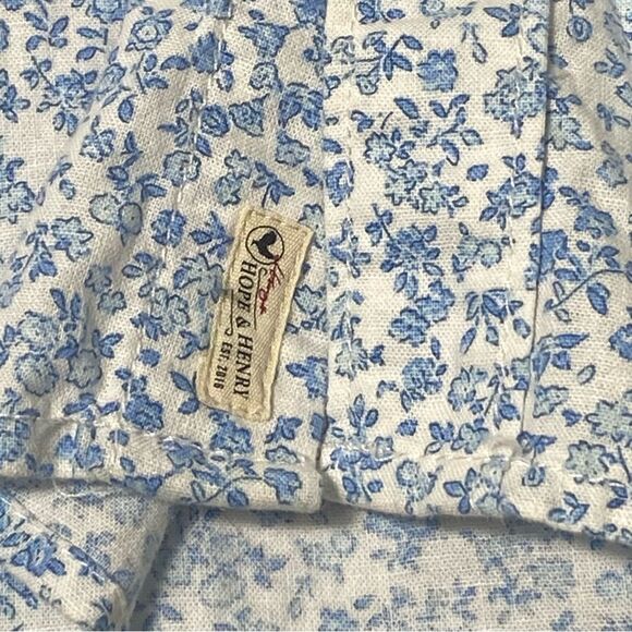 Hope & Henry Blue Floral Linen Blend Casual Button Up Shirt Boys Size Large - Picture 4 of 15